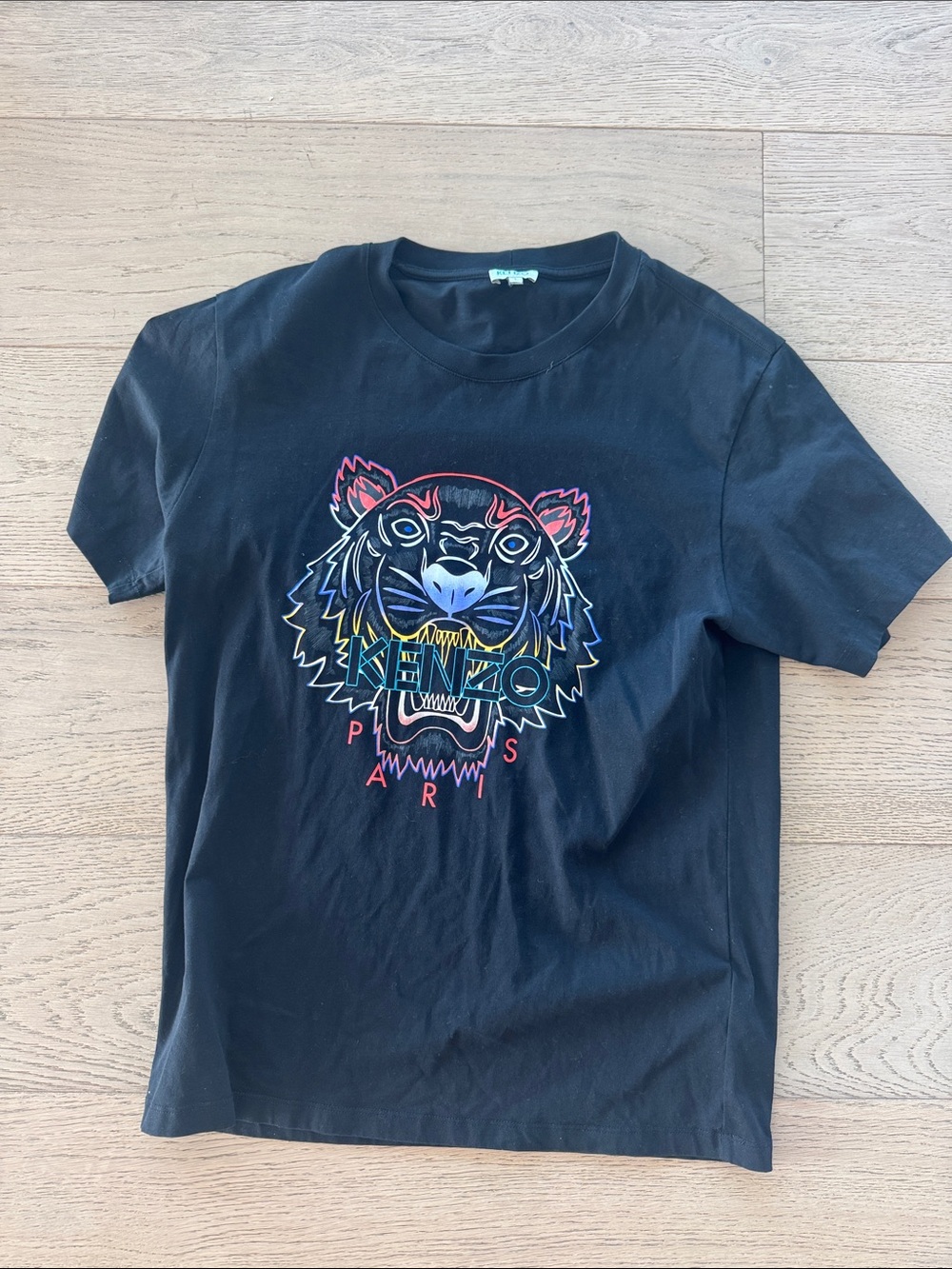 Kenzo Black Short-Sleeve Tee with Multicolor Embroidered Tiger